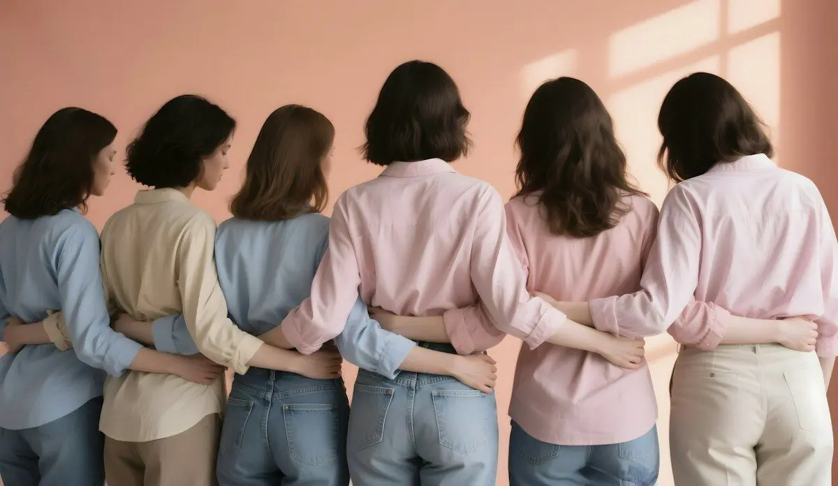 Mulheres abraçadas de costas, em sinal de união